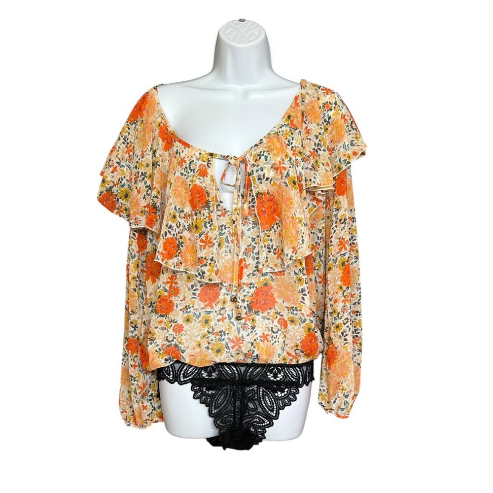 Free People Intimately Say It To Me Floral Ruffle Bodysuit Size XS